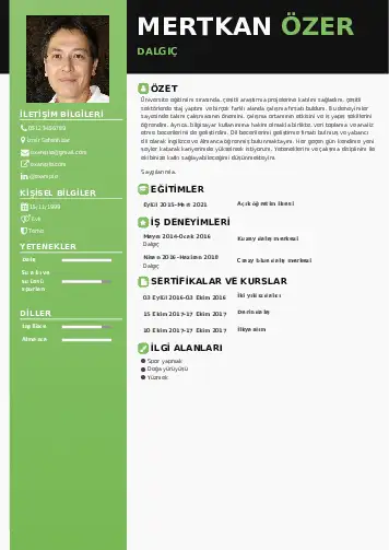 Dalgıç CV Örnekleri cv indir